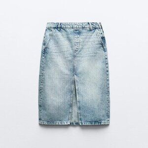 BRAND NEW ZARA-DENIM MIDI SKIRT-Skirt with a high waist and front pockets.